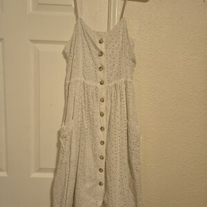 Aqua Cream/white Eyelet Button-Down Midi Dress